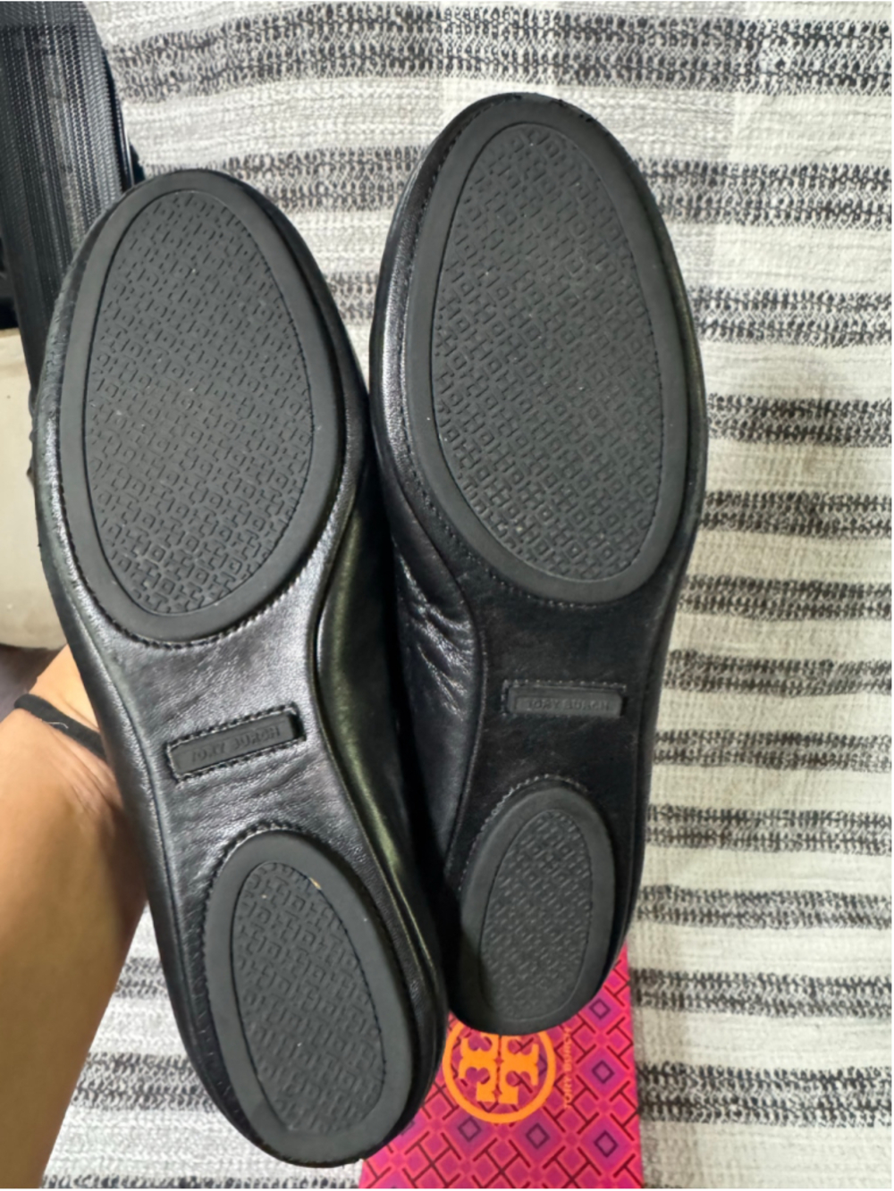 Tory Burch Minnie Travel Ballet Flats Black Nappa Leather Logo Size 8 Box - Picture 8 of 8